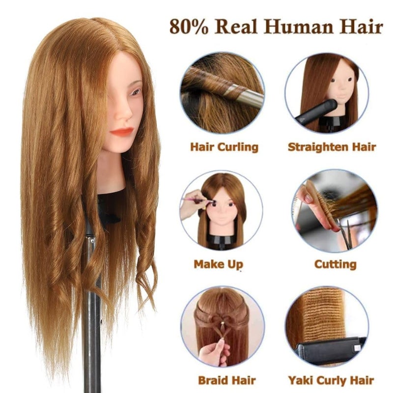 Opini Mannequin Head with 80% Human Hair - Straight, 26"-28" Doll Head for Cosmetology & Hairdresser (#27 Light Brown) - Image 3
